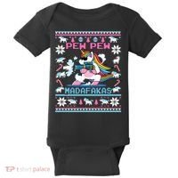Unicorn Pew Pew Madafakas Ugly Christmas Sweater Baby Bodysuit thumb 0