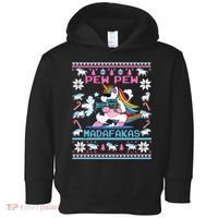 Unicorn Pew Pew Madafakas Ugly Christmas Sweater Toddler Hoodie thumb 0