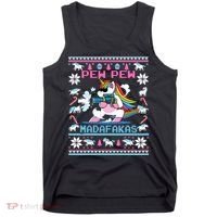Unicorn Pew Pew Madafakas Ugly Christmas Sweater Tank Top thumb 0