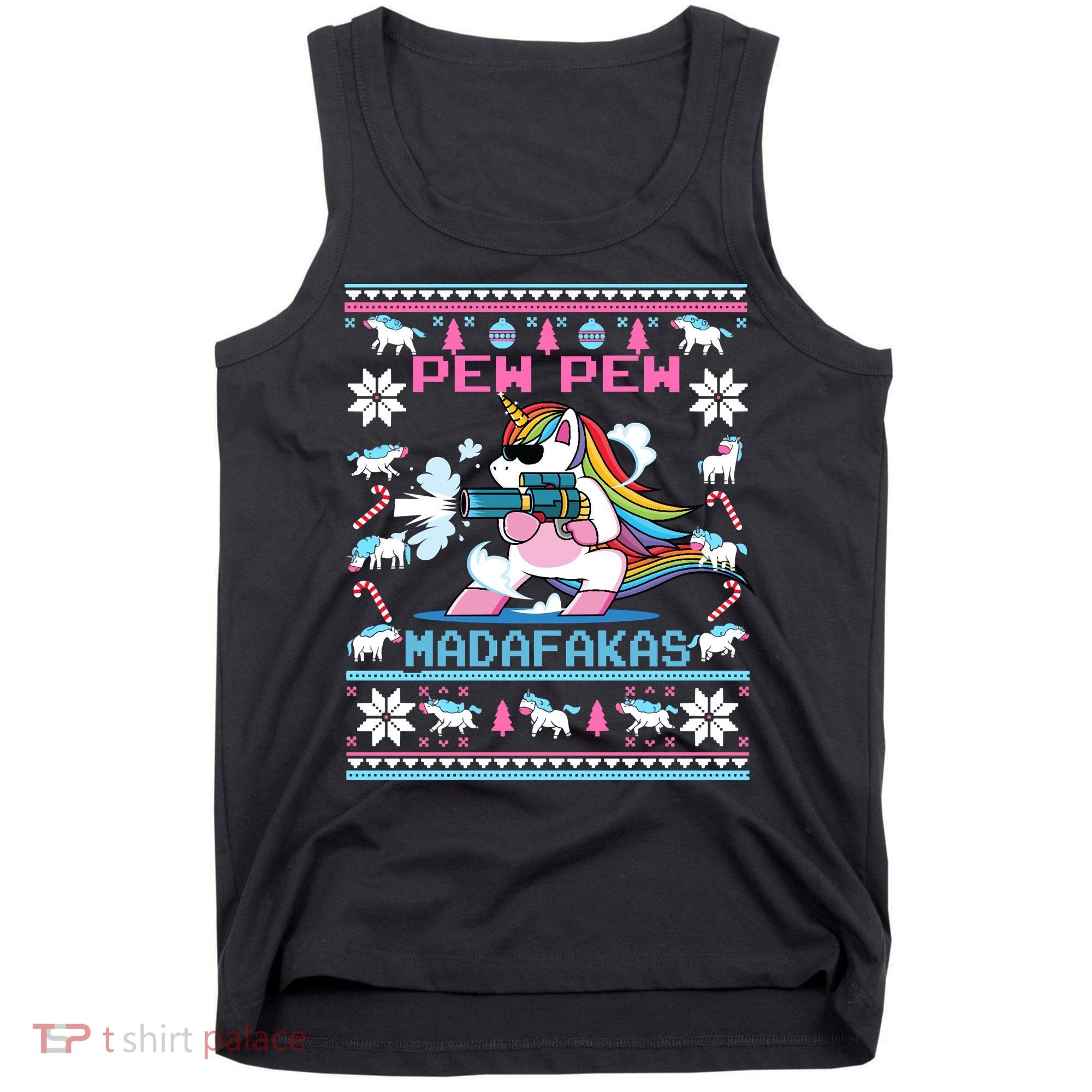Unicorn Pew Pew Madafakas Ugly Christmas Sweater Tank Top
