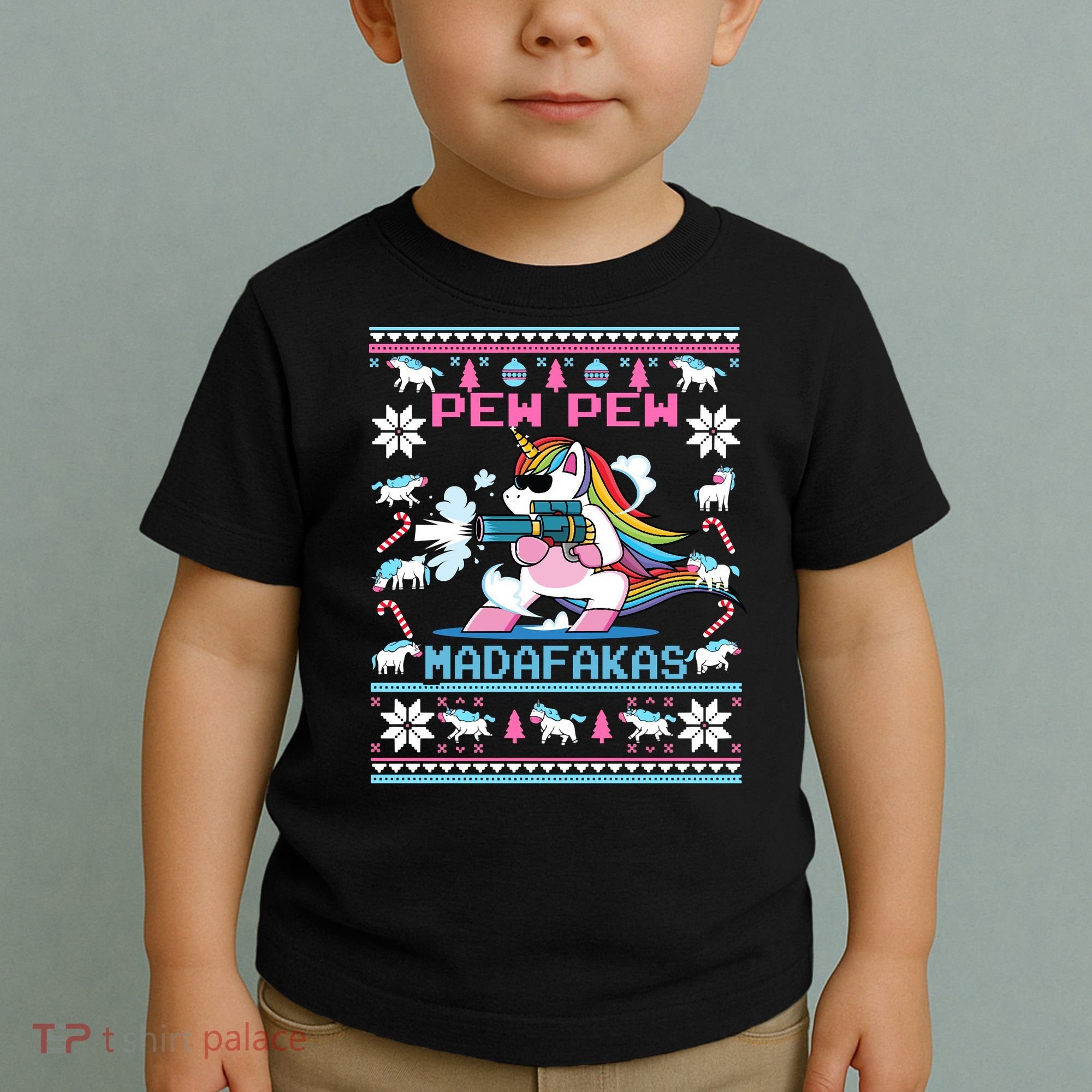 Unicorn Pew Pew Madafakas Ugly Christmas Sweater Toddler T-Shirt