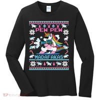 Unicorn Pew Pew Madafakas Ugly Christmas Sweater Women's Long Sleeve Shirt thumb 0