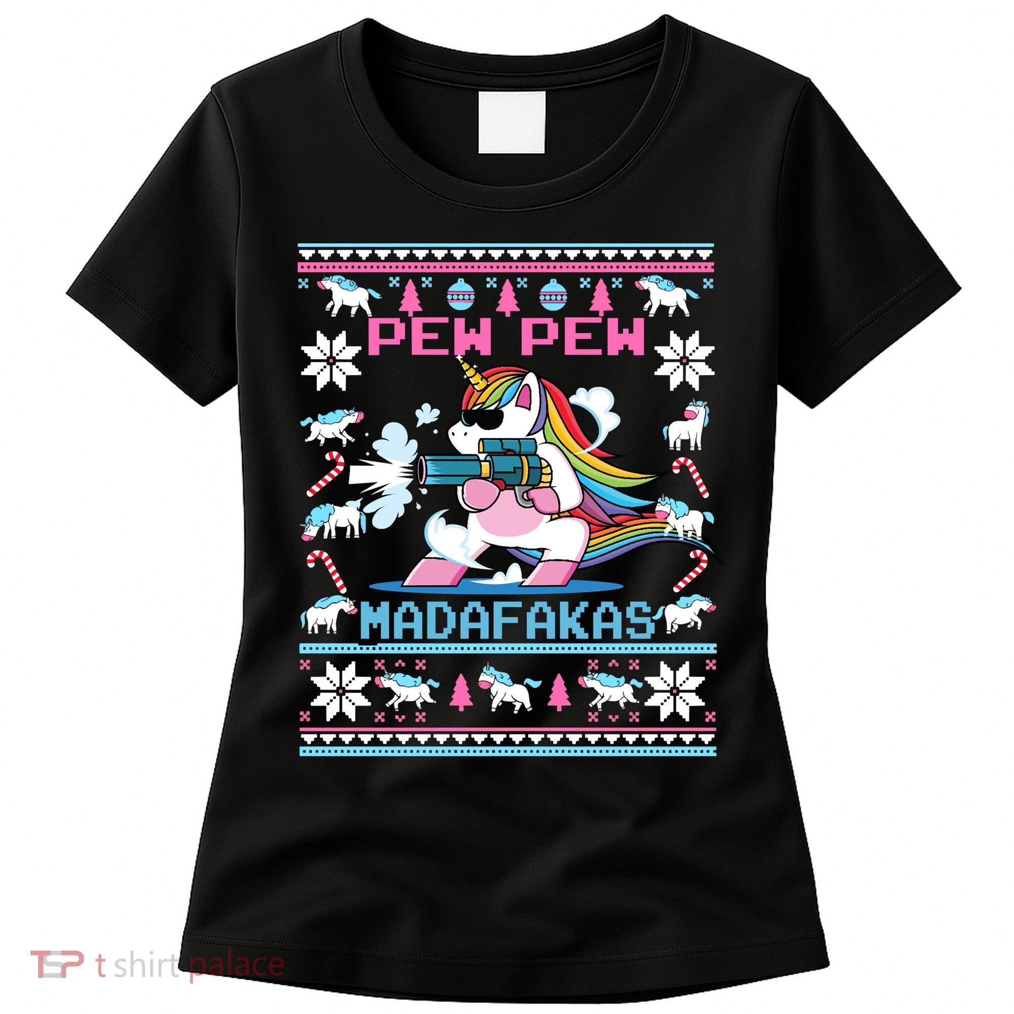 Unicorn Pew Pew Madafakas Ugly Christmas Sweater Women's T-Shirt