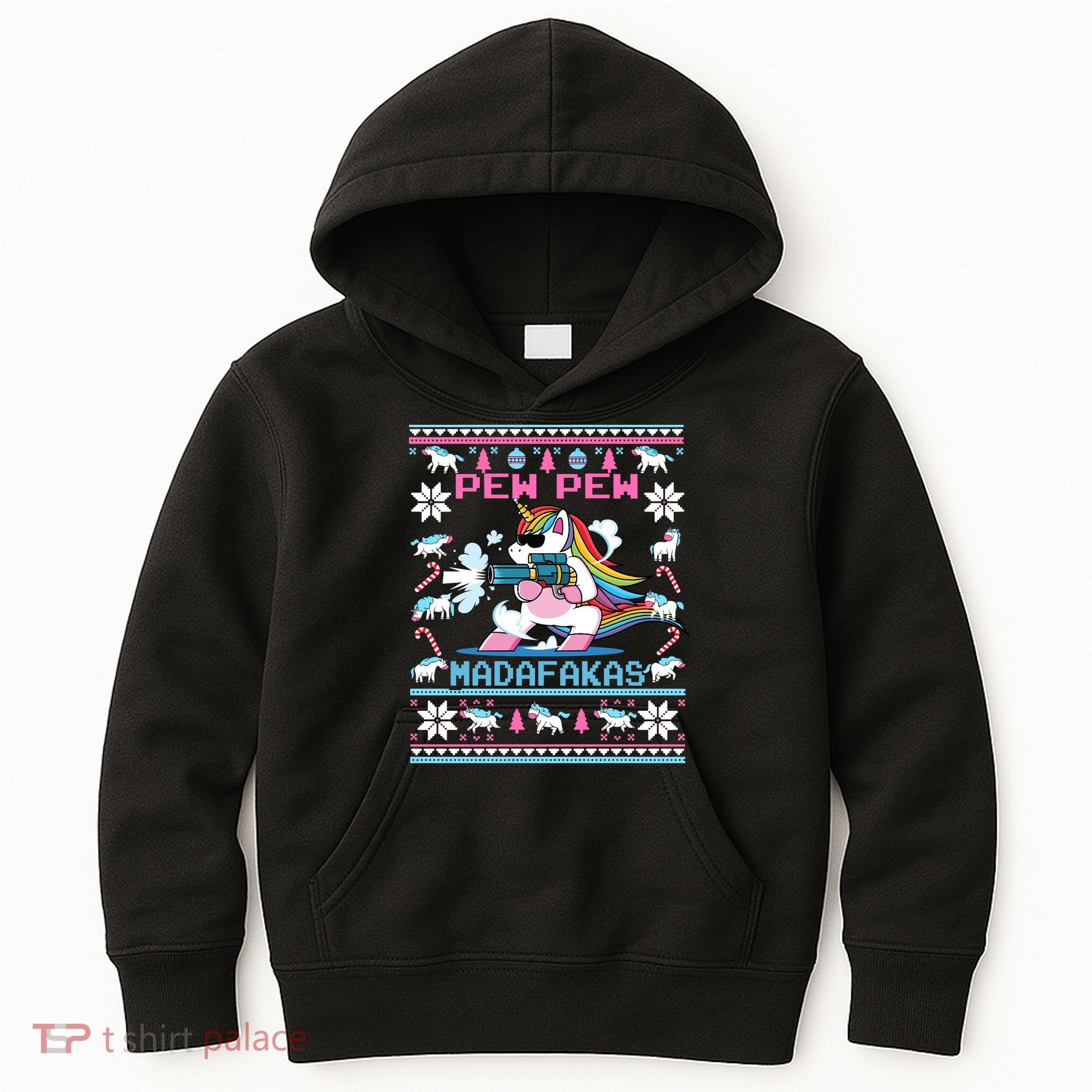 Unicorn Pew Pew Madafakas Ugly Christmas Sweater Kids Hoodie