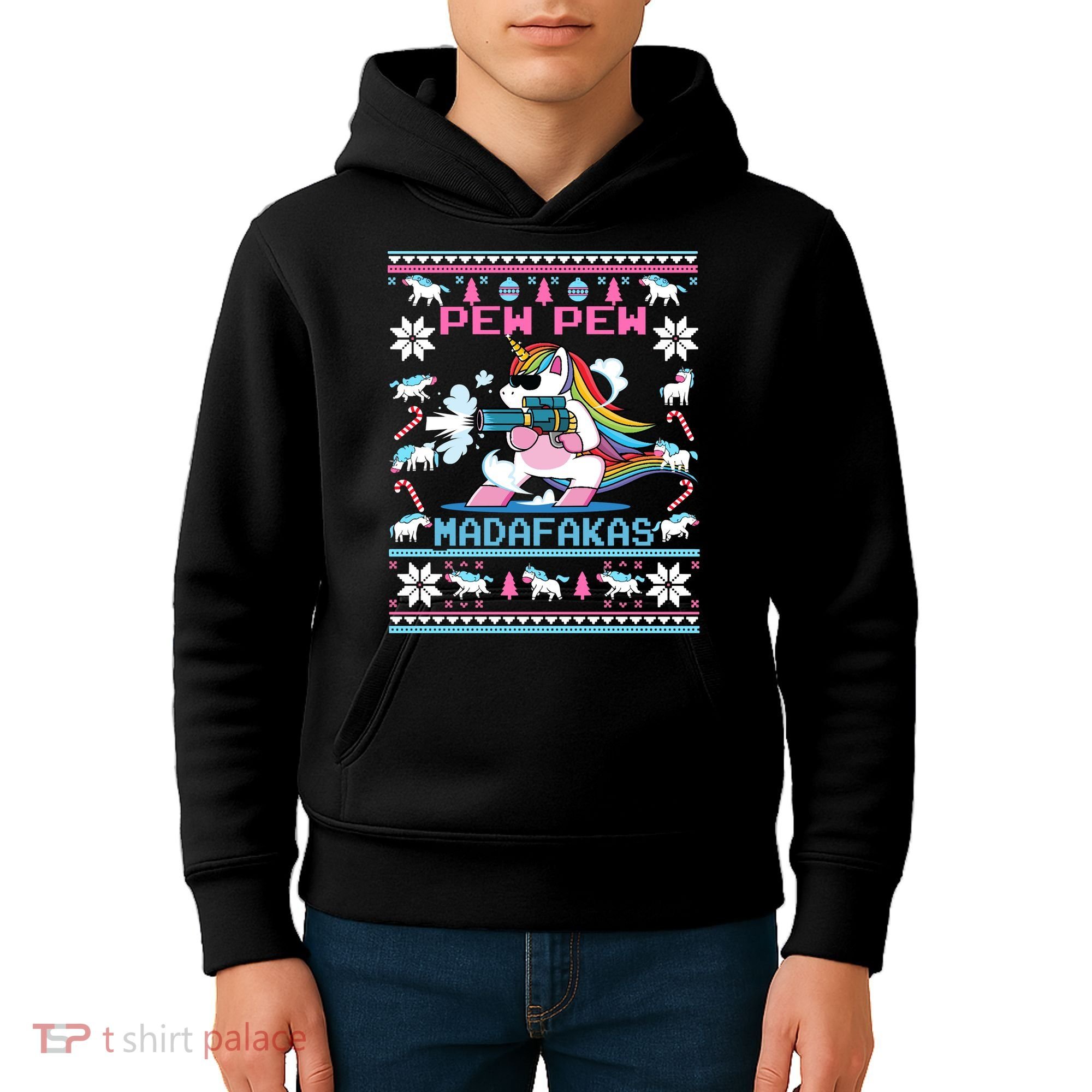 Unicorn Pew Pew Madafakas Ugly Christmas Sweater Kids Hoodie