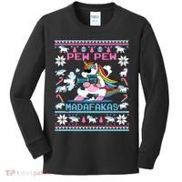 Unicorn Pew Pew Madafakas Ugly Christmas Sweater Kids Long Sleeve Shirt thumb 0