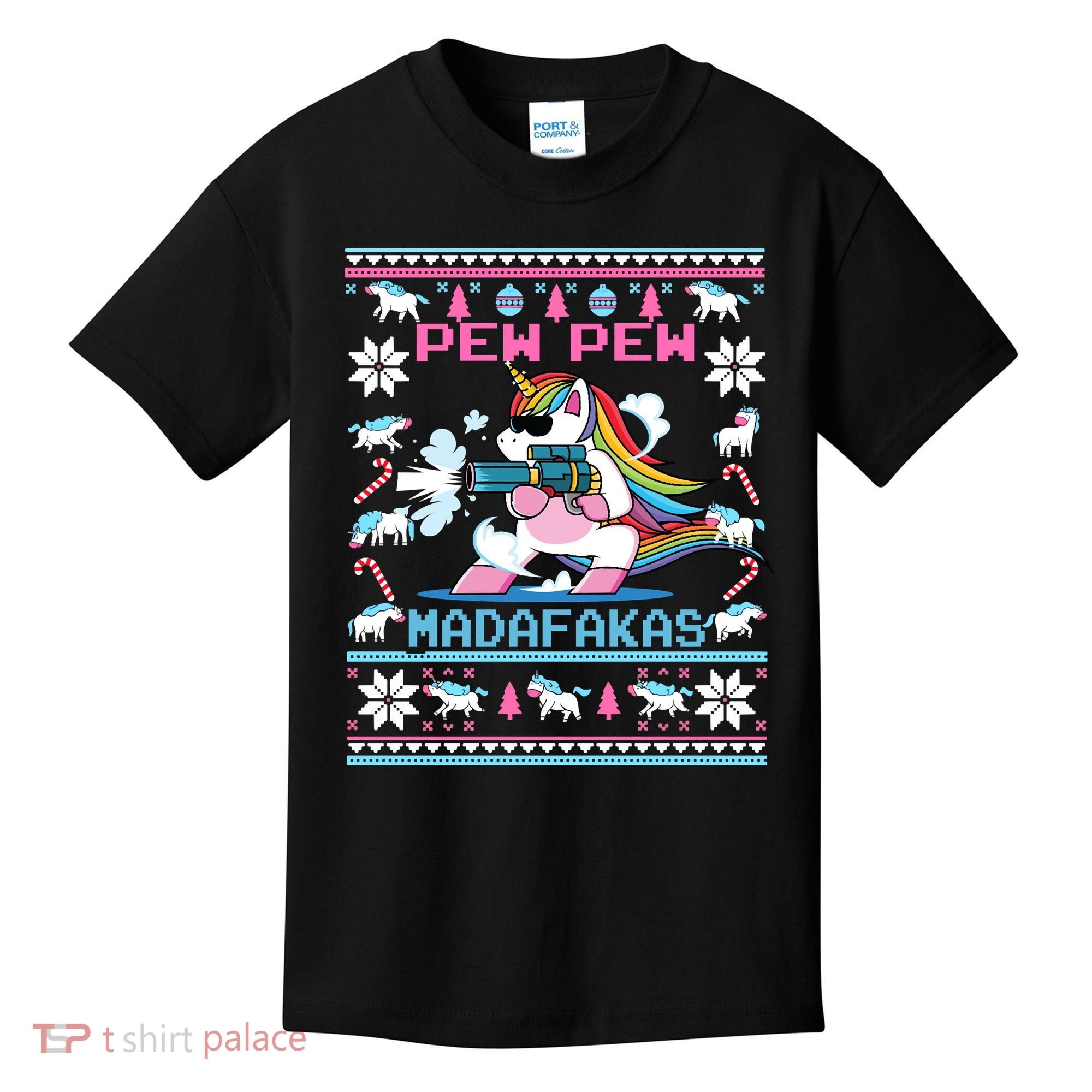 Unicorn Pew Pew Madafakas Ugly Christmas Sweater Kids T-Shirt