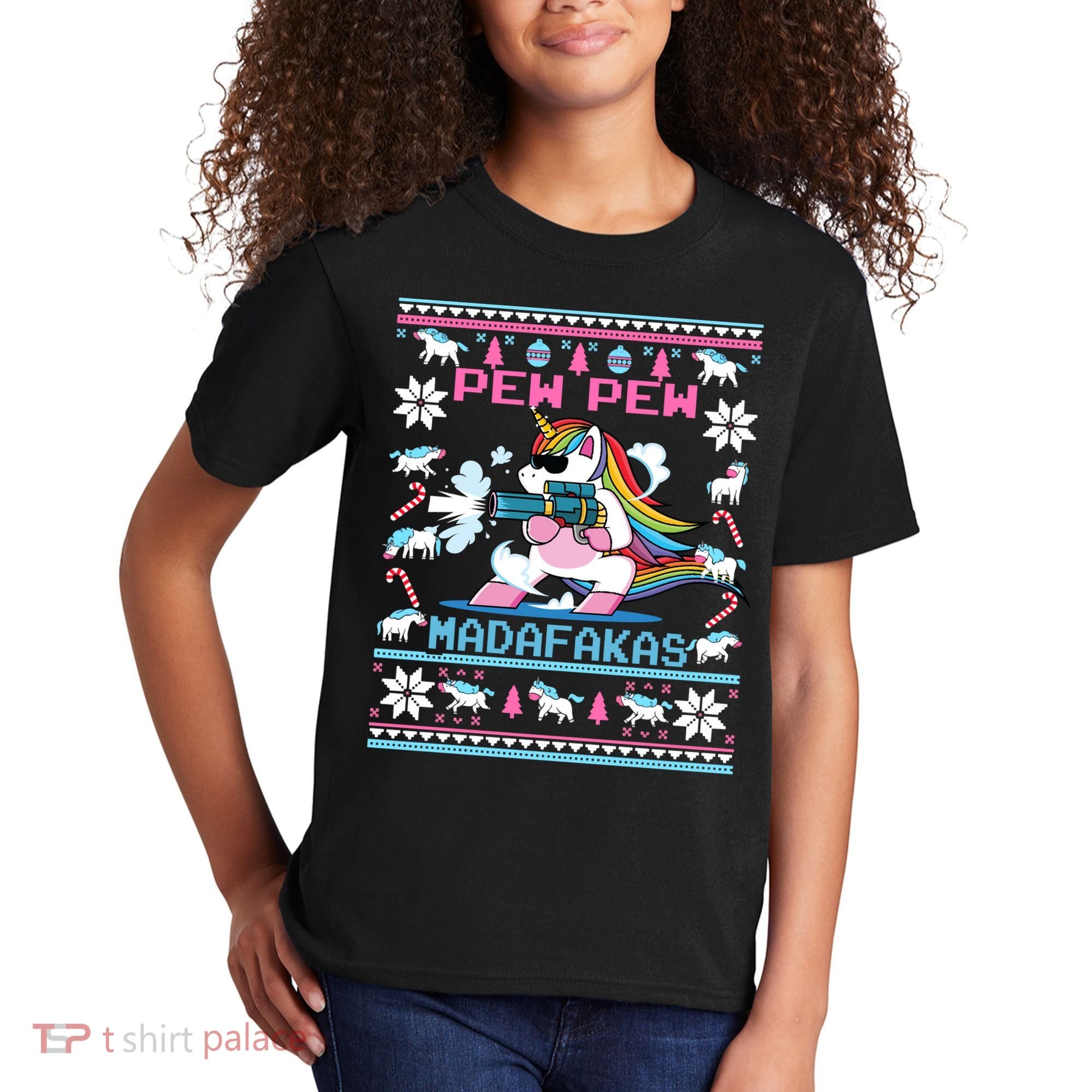 Unicorn Pew Pew Madafakas Ugly Christmas Sweater Kids T-Shirt