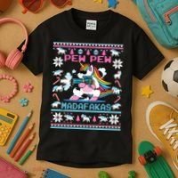 Unicorn Pew Pew Madafakas Ugly Christmas Sweater Kids T-Shirt thumb 3