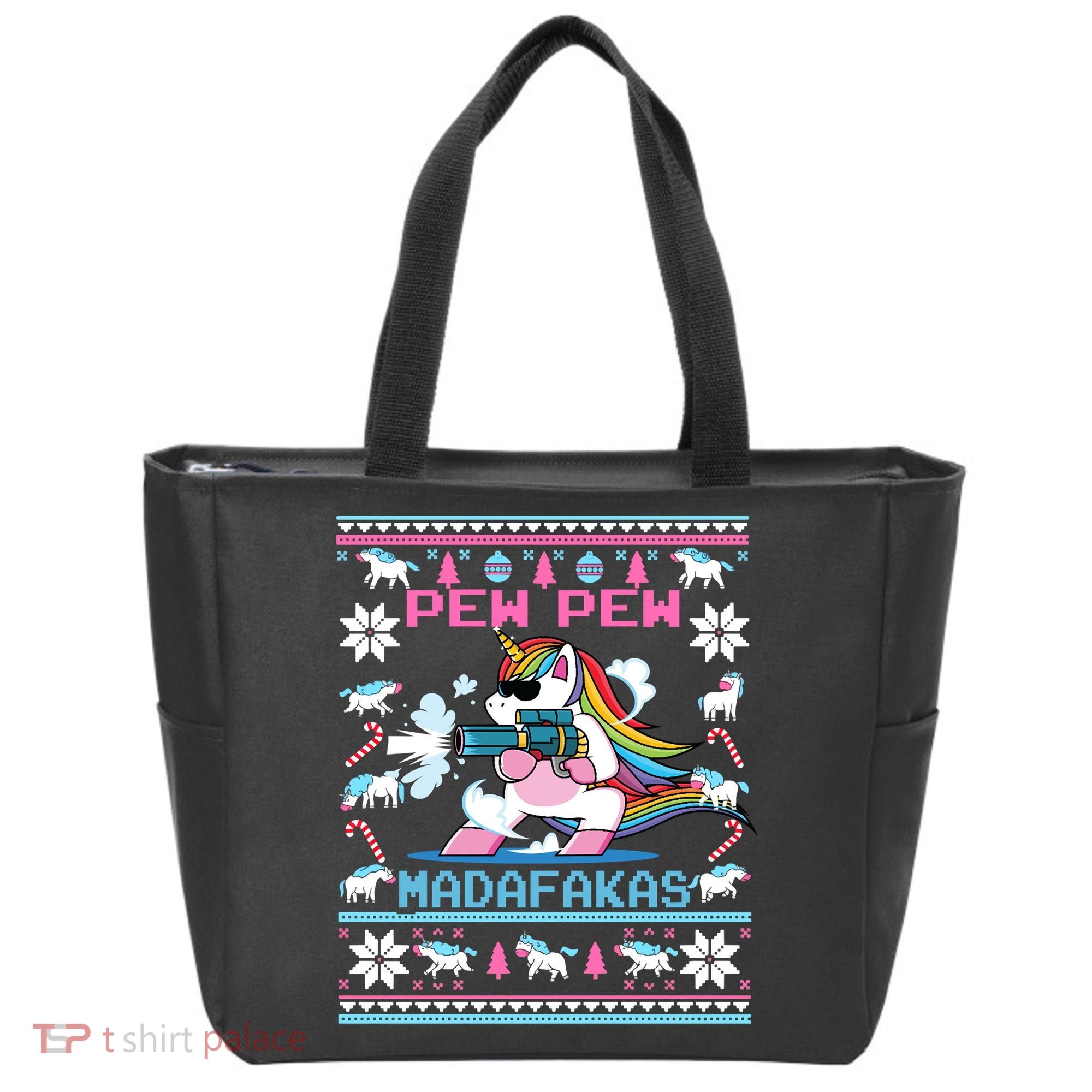 Unicorn Pew Pew Madafakas Ugly Christmas Sweater Tote Bag