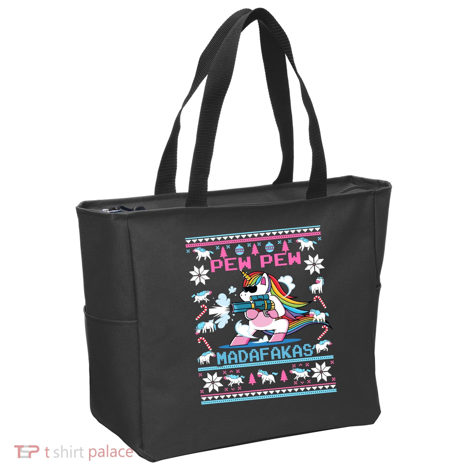 Unicorn Pew Pew Madafakas Ugly Christmas Sweater Tote Bag