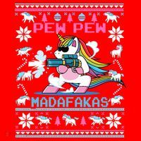 Unicorn Pew Pew Madafakas Ugly Christmas Sweater Santa Hat thumb 1