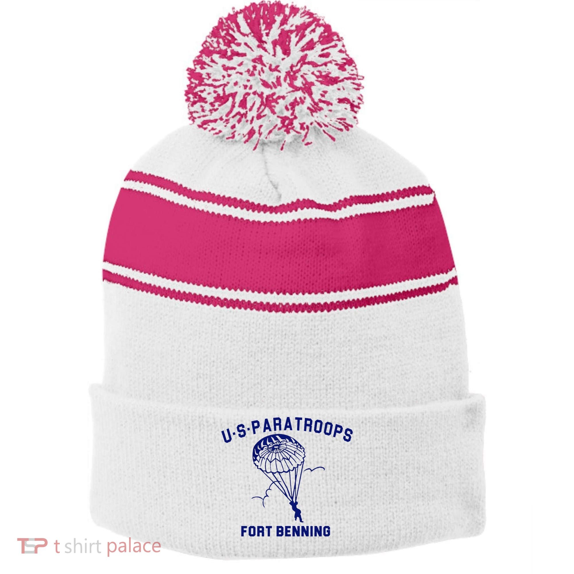 US Paratroops Paratroopers Fort Benning WW2 Stripe Pom Pom Beanie