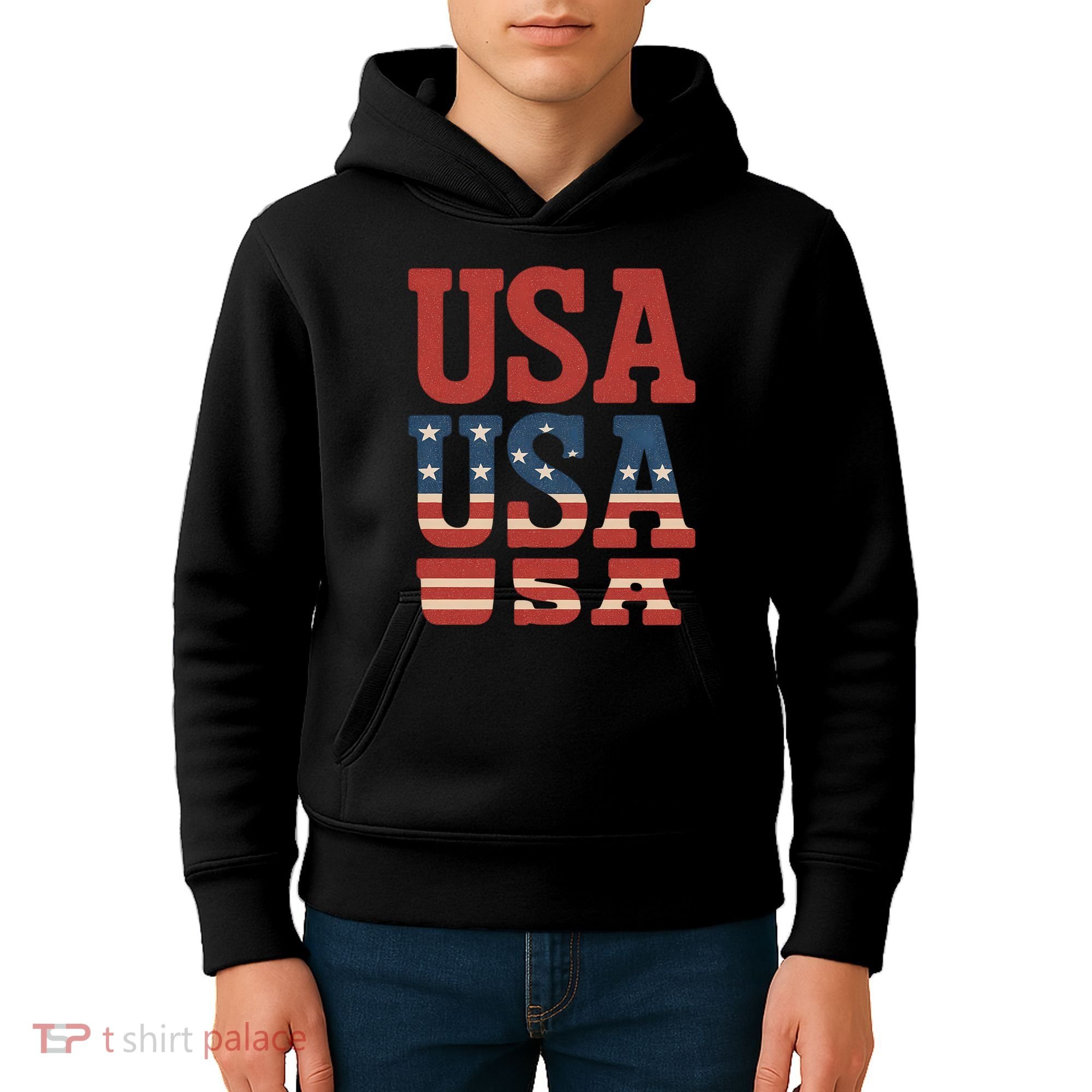 USA Patriotic Print Kids Hoodie