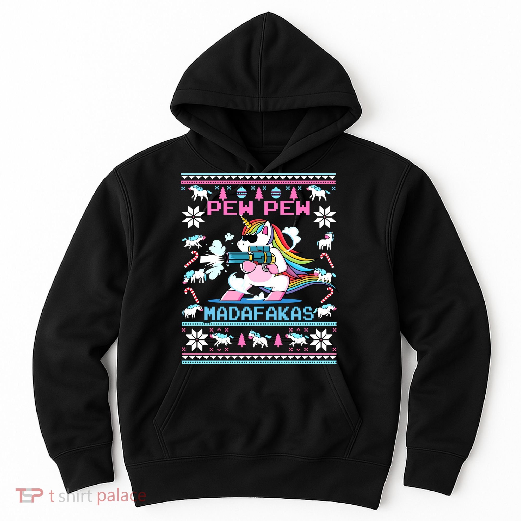 Unicorn Pew Pew Madafakas Ugly Christmas Sweater Hoodie