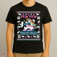 Unicorn Pew Pew Madafakas Ugly Christmas Sweater T-Shirt thumb 3