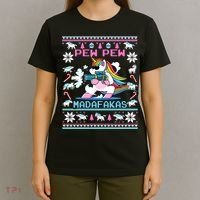 Unicorn Pew Pew Madafakas Ugly Christmas Sweater T-Shirt thumb 4