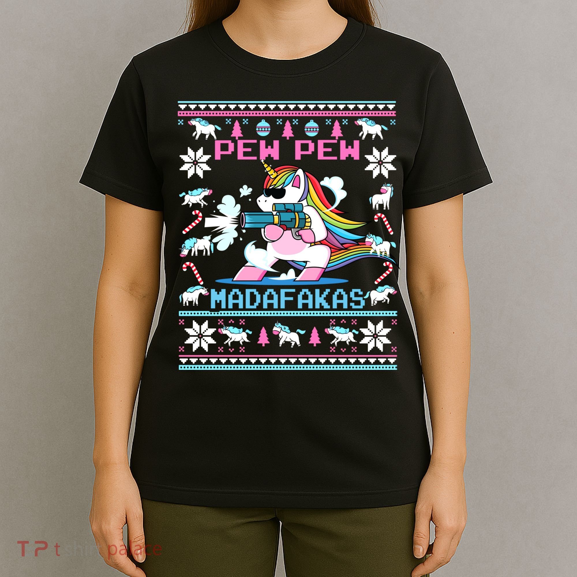 Unicorn Pew Pew Madafakas Ugly Christmas Sweater T-Shirt