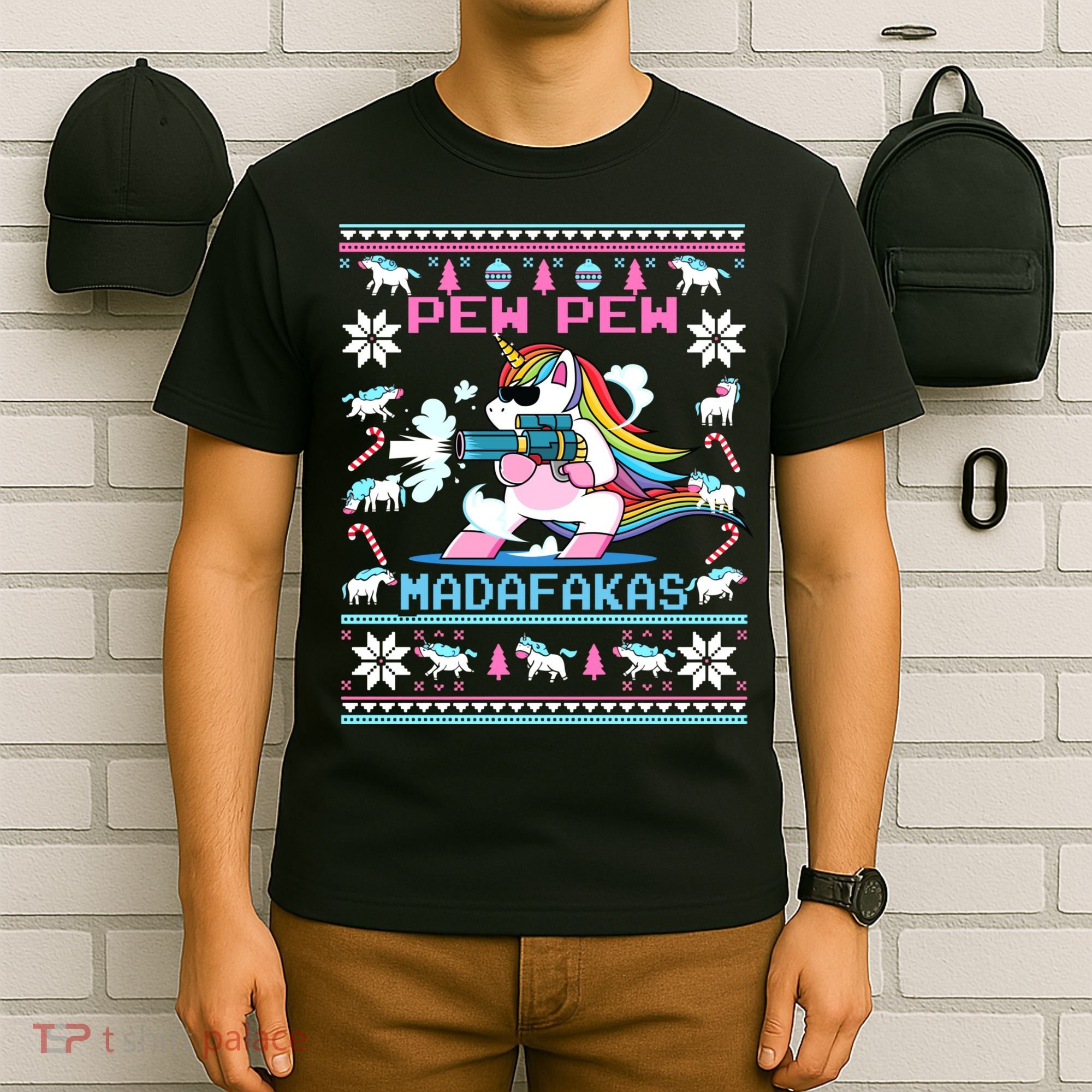 Unicorn Pew Pew Madafakas Ugly Christmas Sweater T-Shirt