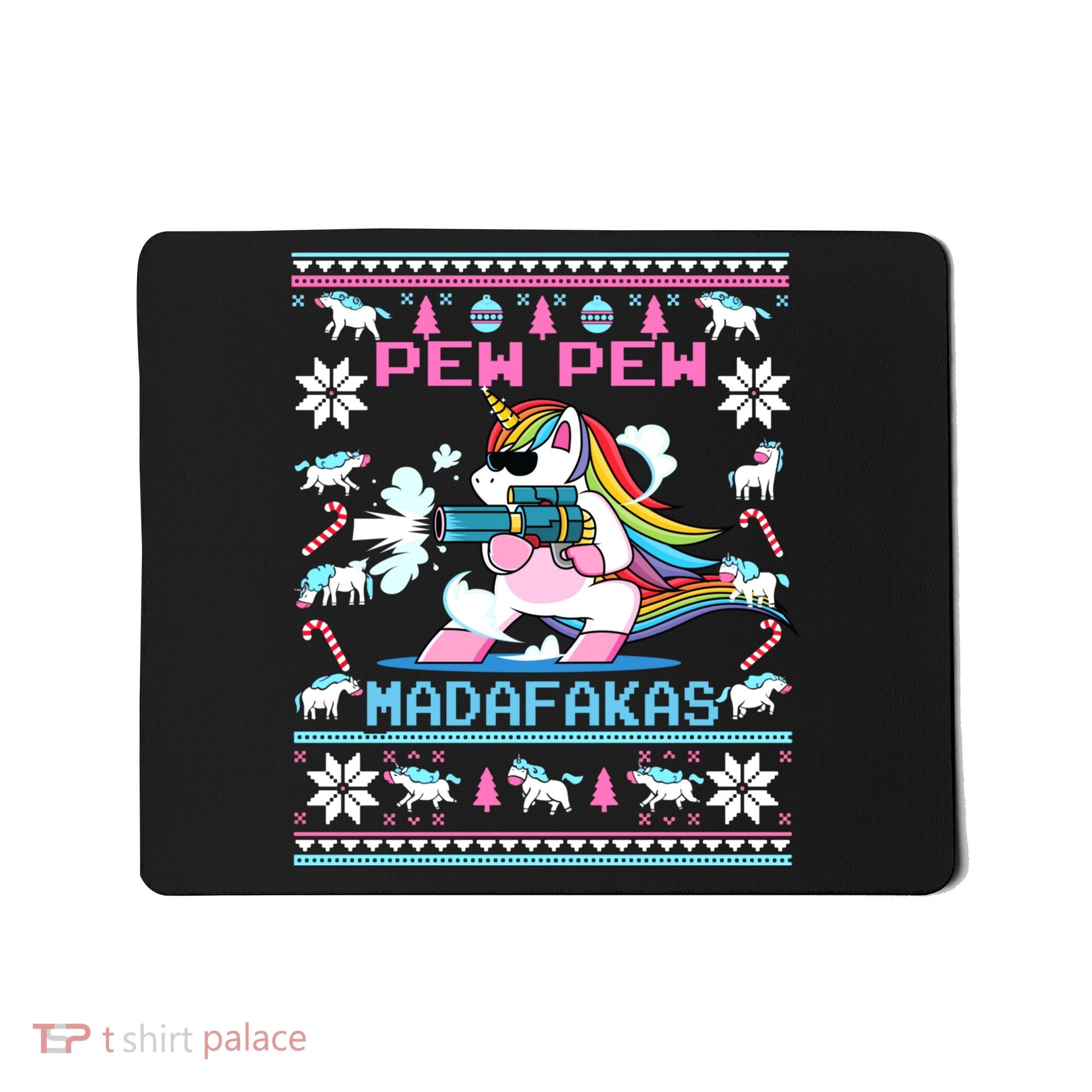 Unicorn Pew Pew Madafakas Ugly Christmas Sweater Mousepad