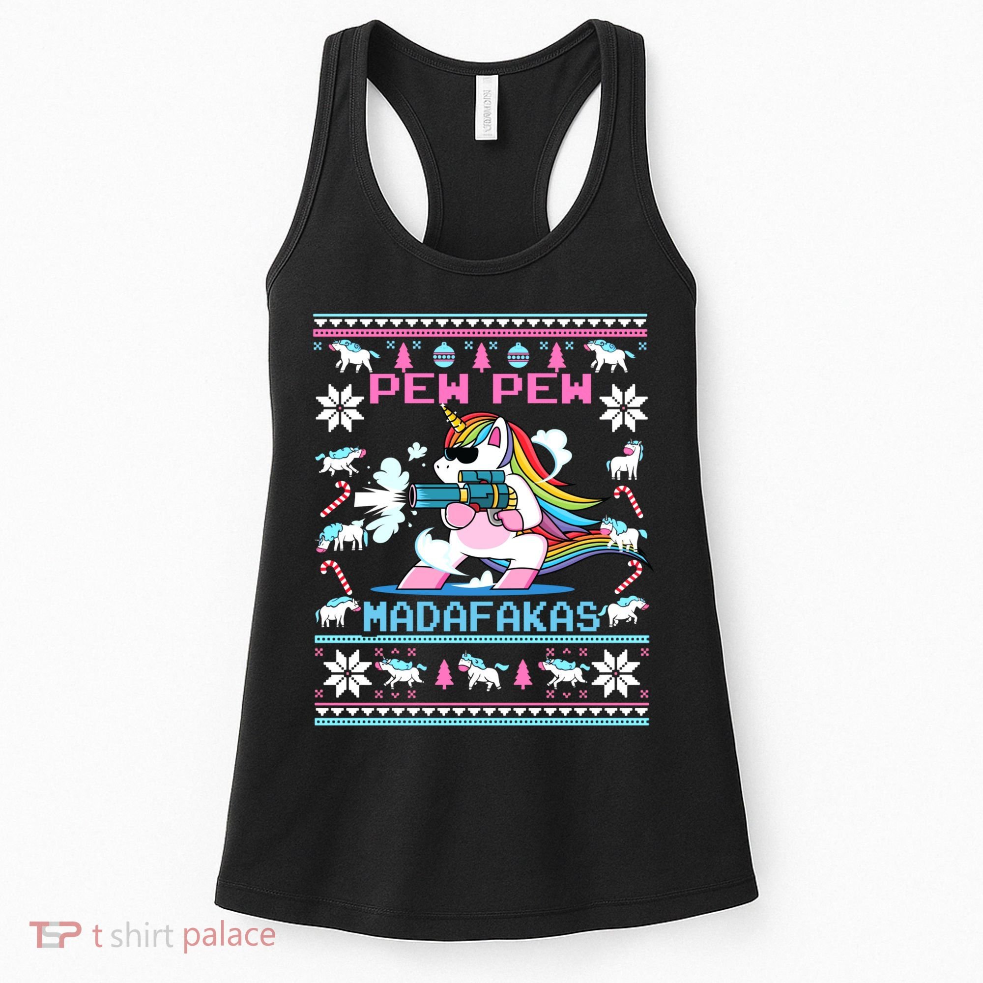 Unicorn Pew Pew Madafakas Ugly Christmas Sweater Women's Tank Top
