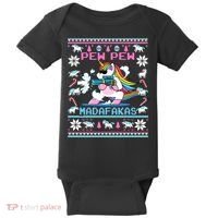 Unicorn Pew Pew Madafakas Ugly Christmas Sweater Baby Bodysuit thumb 0