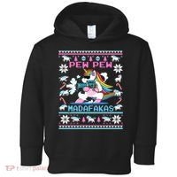 Unicorn Pew Pew Madafakas Ugly Christmas Sweater Toddler Hoodie thumb 0