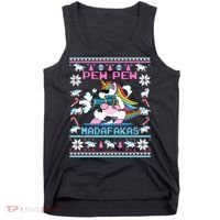 Unicorn Pew Pew Madafakas Ugly Christmas Sweater Tank Top thumb 0