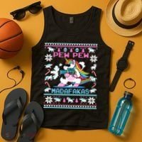 Unicorn Pew Pew Madafakas Ugly Christmas Sweater Tank Top thumb 4