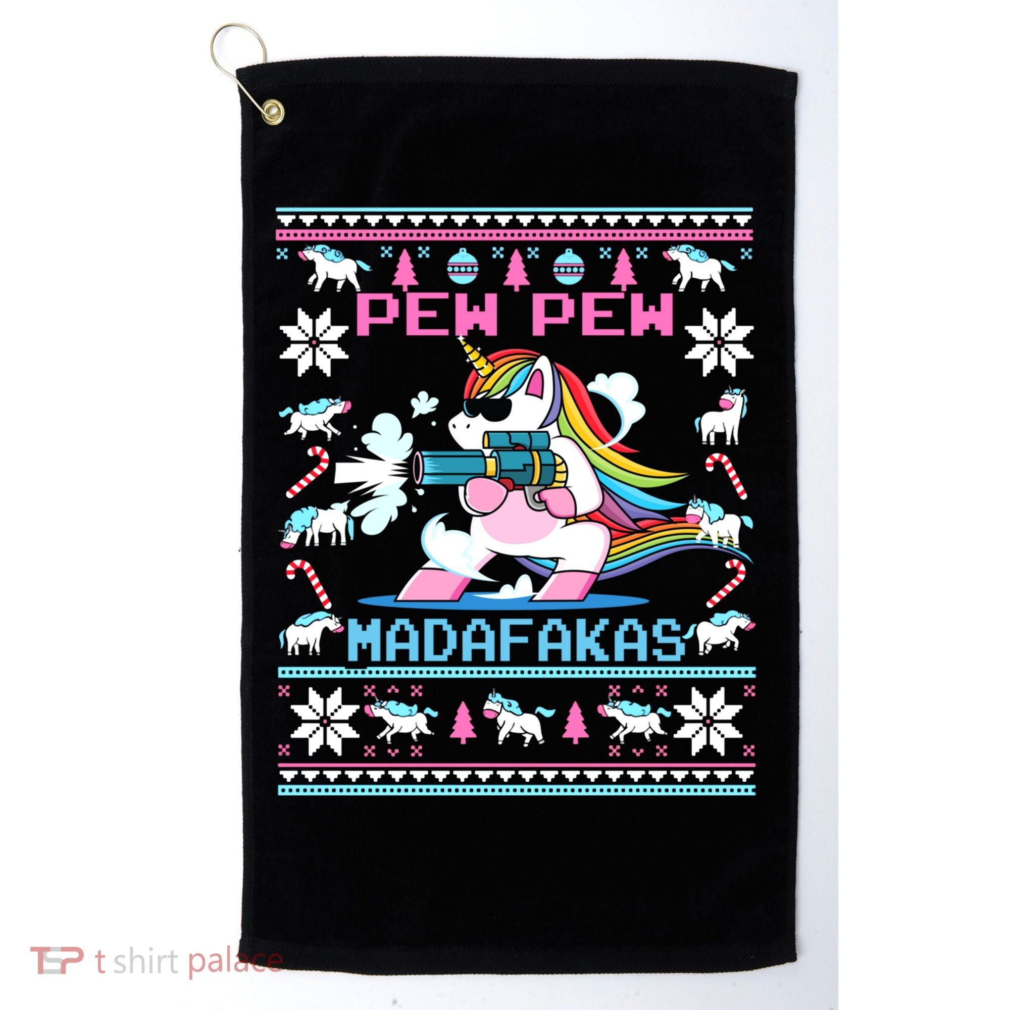 Unicorn Pew Pew Madafakas Ugly Christmas Sweater Golf Towel