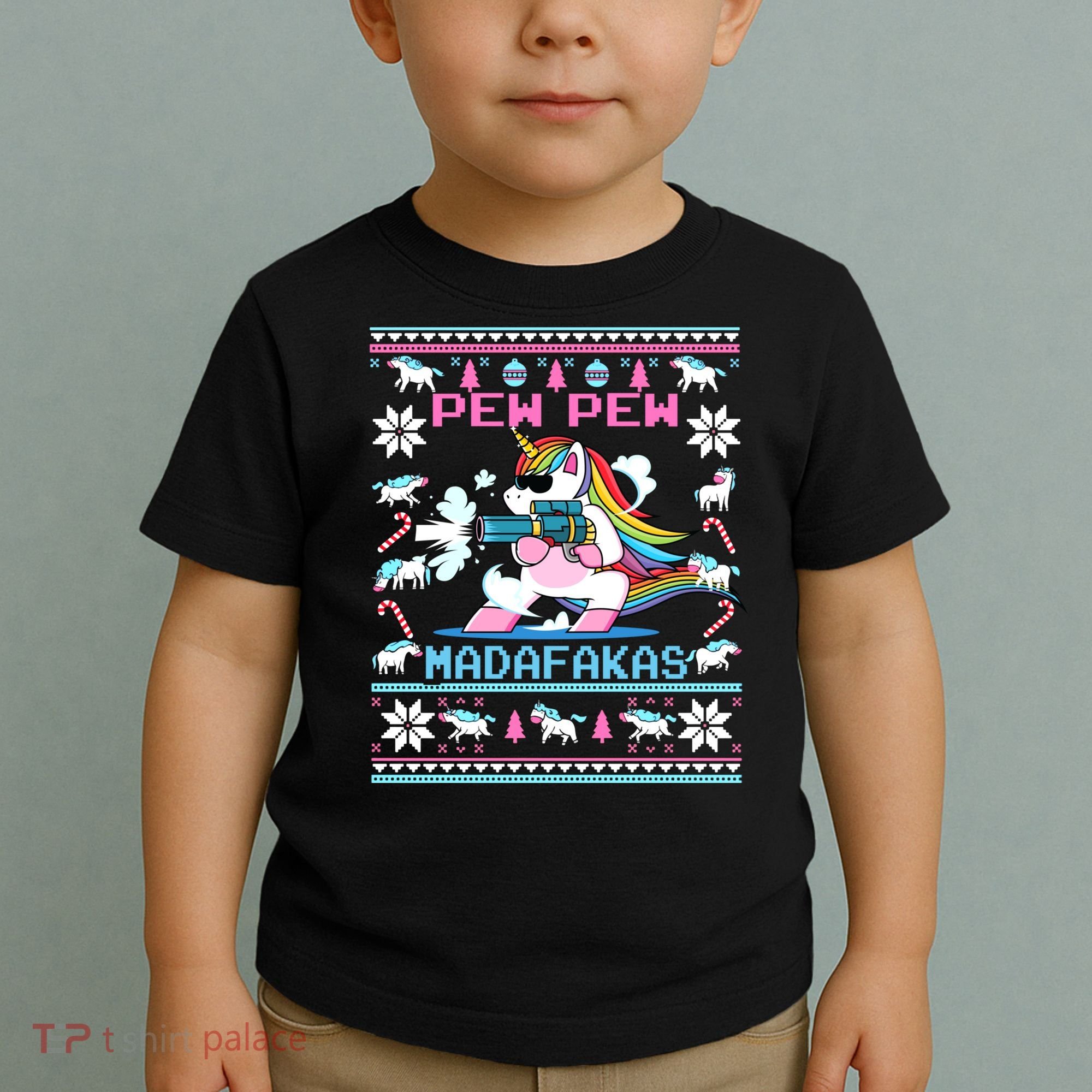 Unicorn Pew Pew Madafakas Ugly Christmas Sweater Toddler T-Shirt