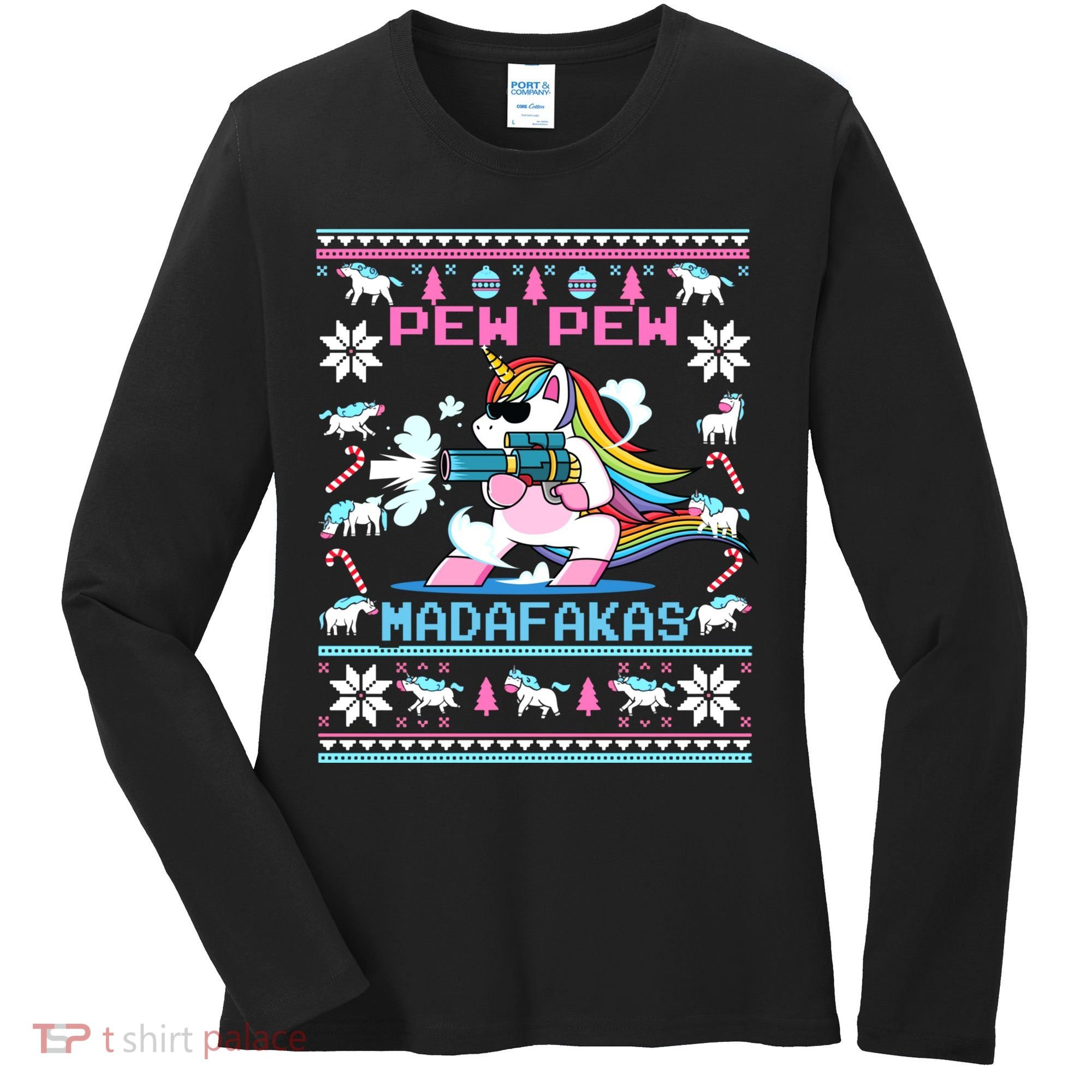 Unicorn Pew Pew Madafakas Ugly Christmas Sweater Women's Long Sleeve Shirt