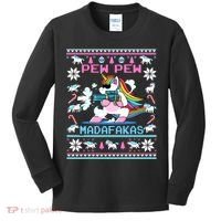 Unicorn Pew Pew Madafakas Ugly Christmas Sweater Kids Long Sleeve Shirt thumb 0