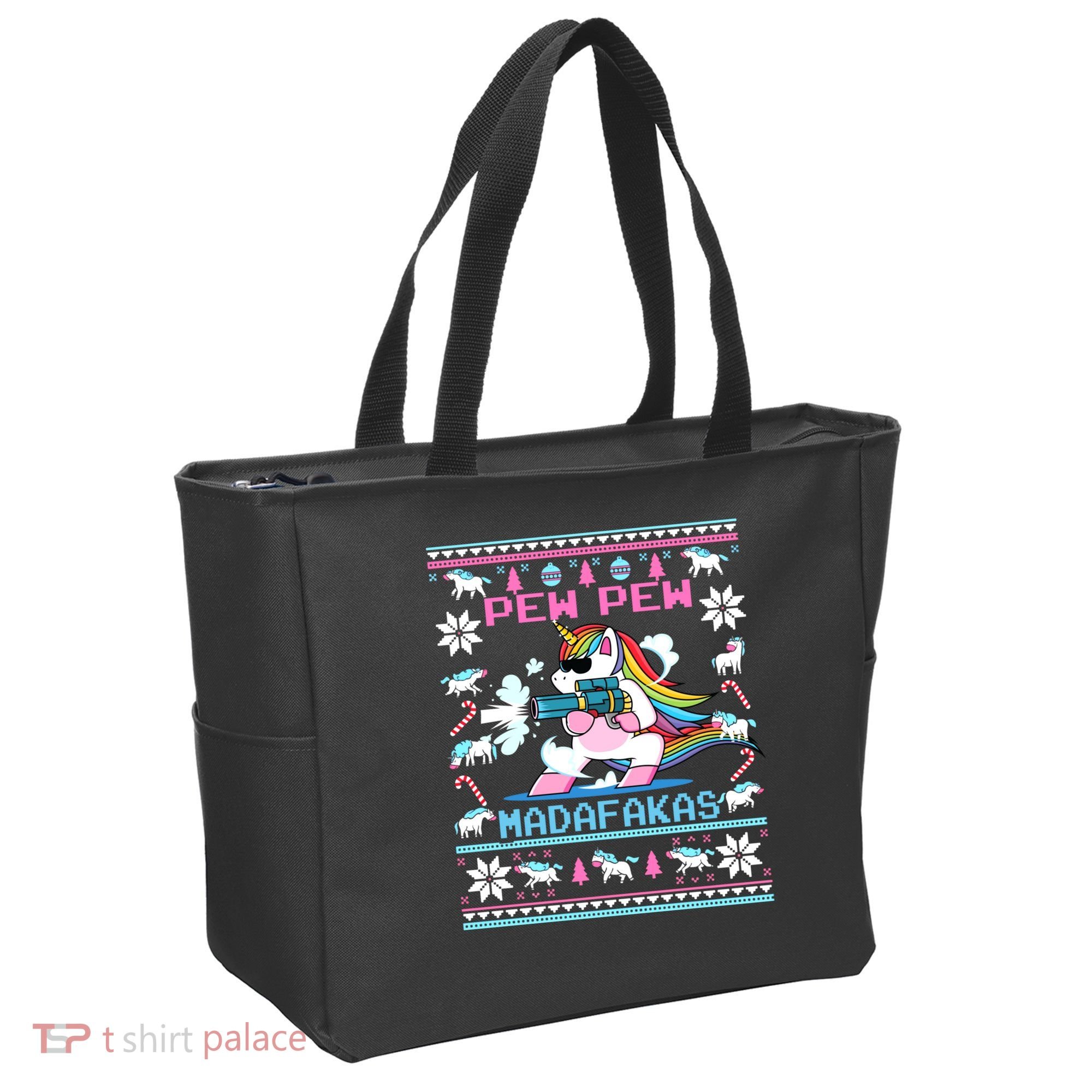 Unicorn Pew Pew Madafakas Ugly Christmas Sweater Tote Bag