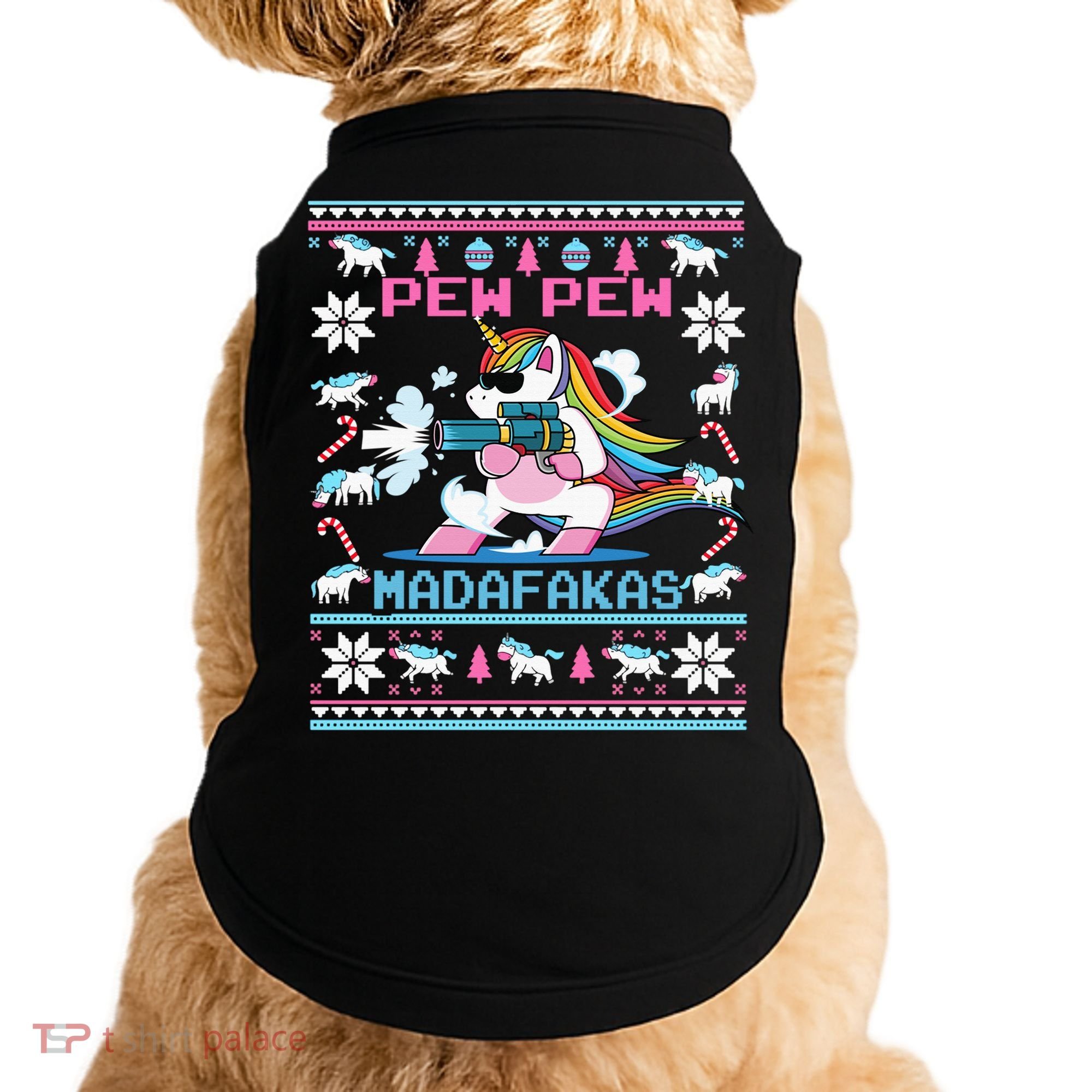 Unicorn Pew Pew Madafakas Ugly Christmas Sweater Doggie Tank
