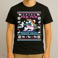 Unicorn Pew Pew Madafakas Ugly Christmas Sweater T-Shirt thumb 3
