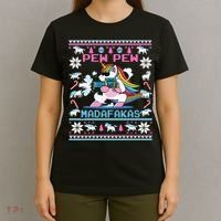 Unicorn Pew Pew Madafakas Ugly Christmas Sweater T-Shirt thumb 4