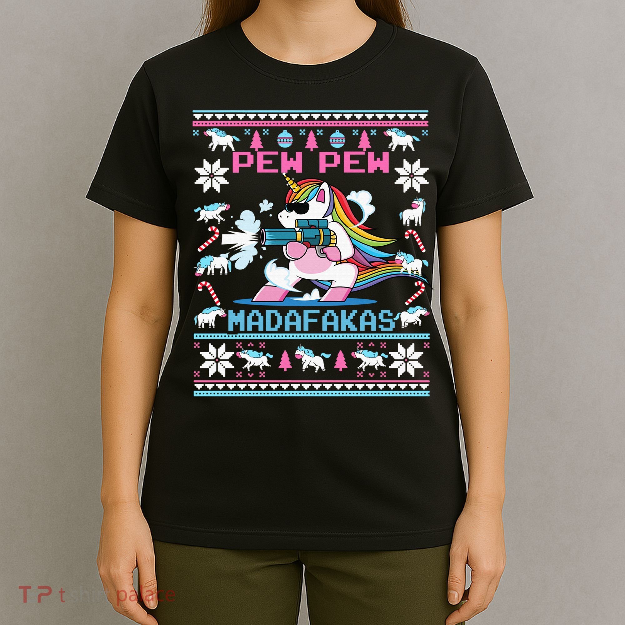 Unicorn Pew Pew Madafakas Ugly Christmas Sweater T-Shirt