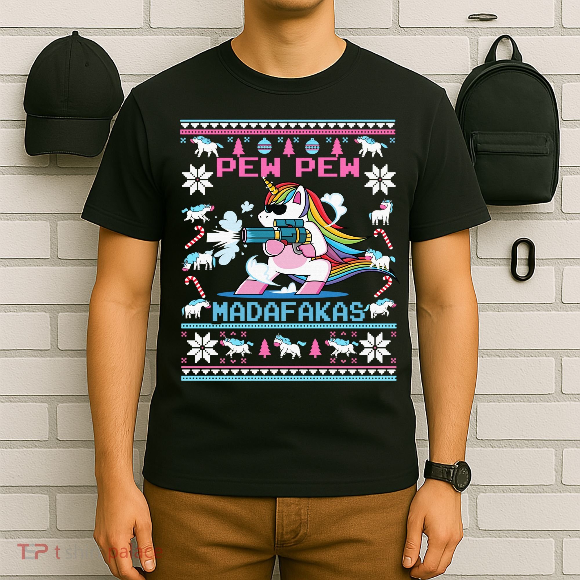 Unicorn Pew Pew Madafakas Ugly Christmas Sweater T-Shirt