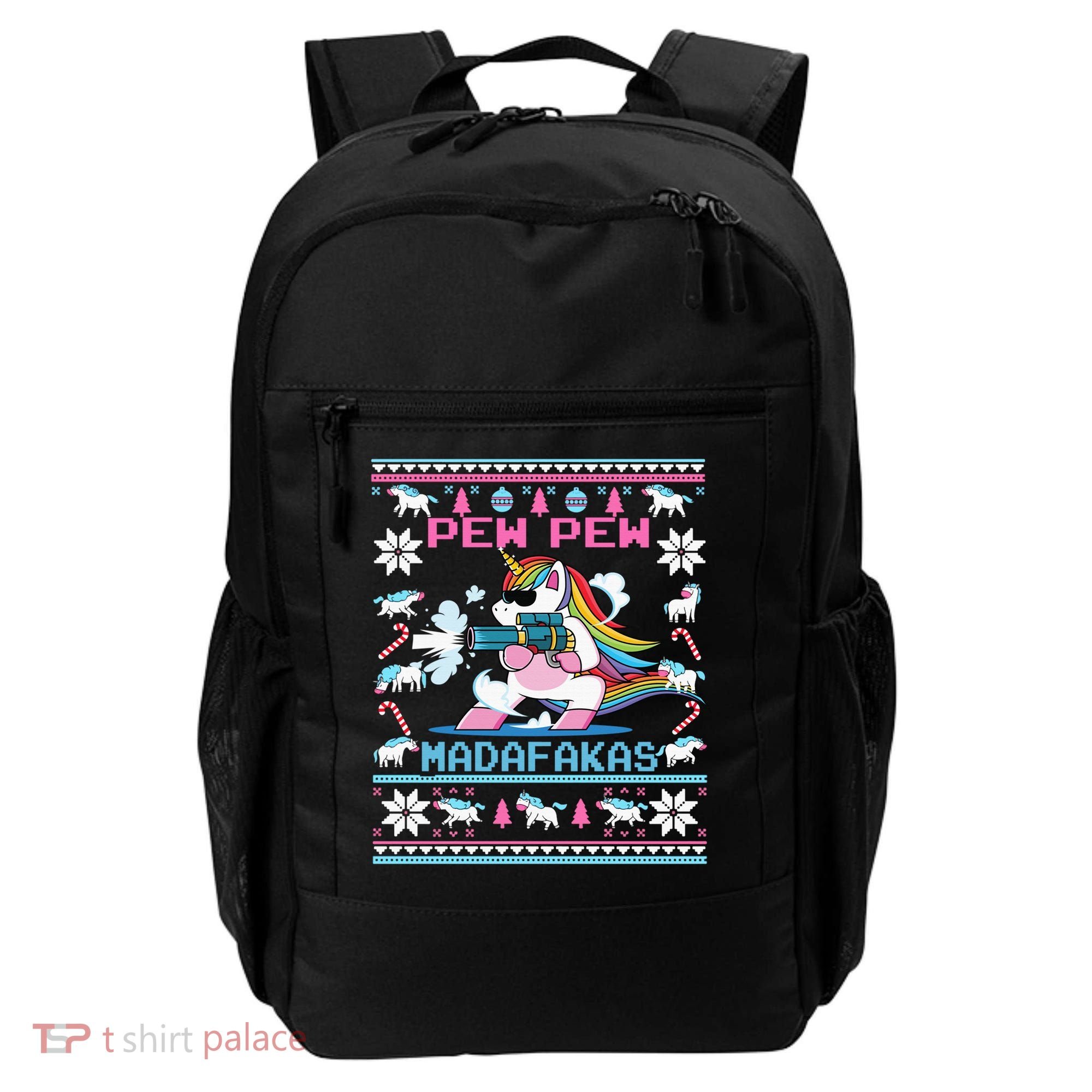 Unicorn Pew Pew Madafakas Ugly Christmas Sweater Backpack