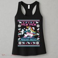 Unicorn Pew Pew Madafakas Ugly Christmas Sweater Women's Tank Top thumb 3