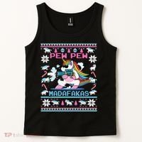 Unicorn Pew Pew Madafakas Ugly Christmas Sweater Tank Top thumb 2