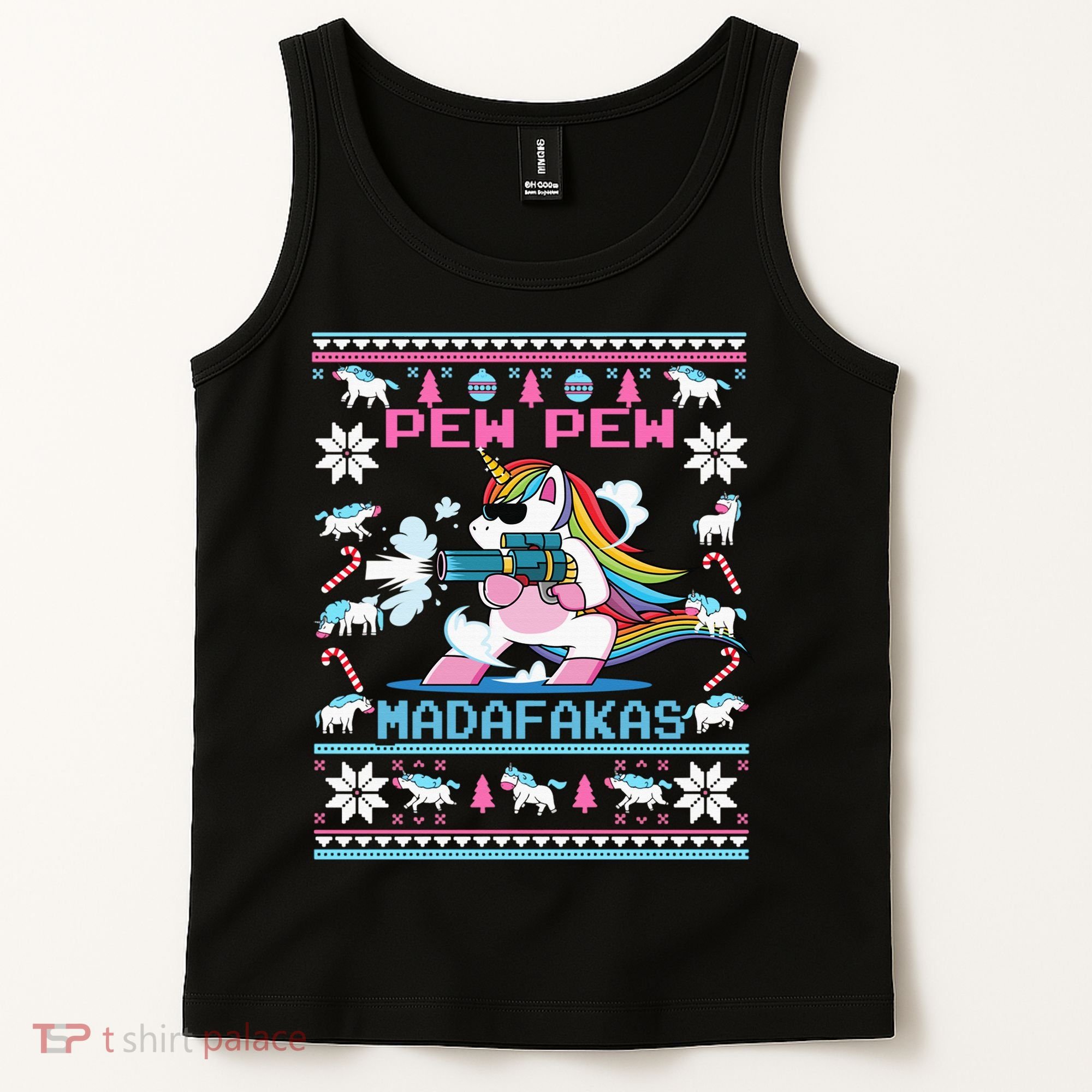 Unicorn Pew Pew Madafakas Ugly Christmas Sweater Tank Top