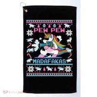 Unicorn Pew Pew Madafakas Ugly Christmas Sweater Golf Towel thumb 0