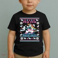 Unicorn Pew Pew Madafakas Ugly Christmas Sweater Toddler T-Shirt thumb 2