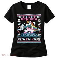 Unicorn Pew Pew Madafakas Ugly Christmas Sweater Women's T-Shirt thumb 0
