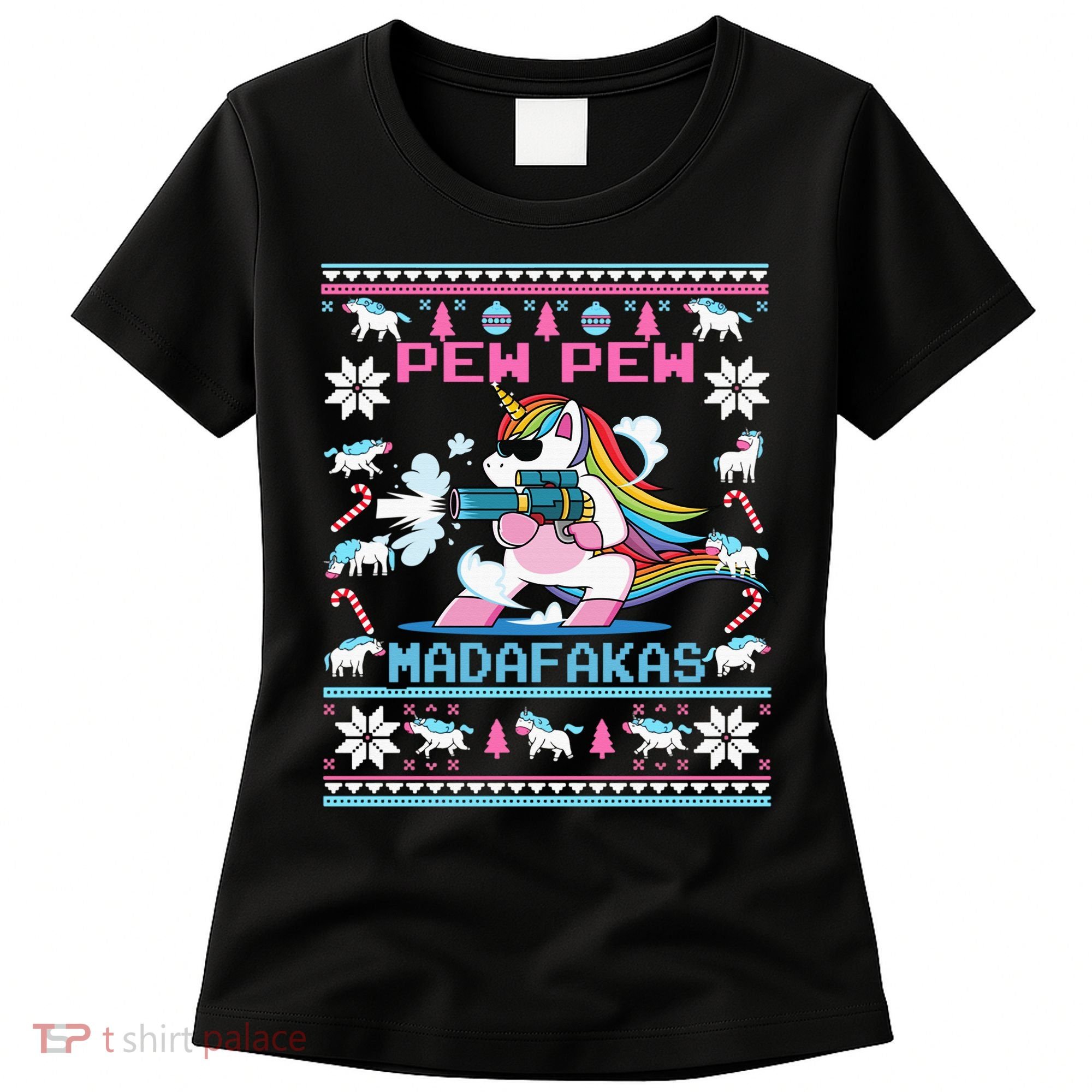 Unicorn Pew Pew Madafakas Ugly Christmas Sweater Women's T-Shirt