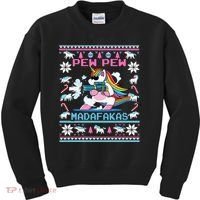 Unicorn Pew Pew Madafakas Ugly Christmas Sweater Kids Sweatshirt thumb 0