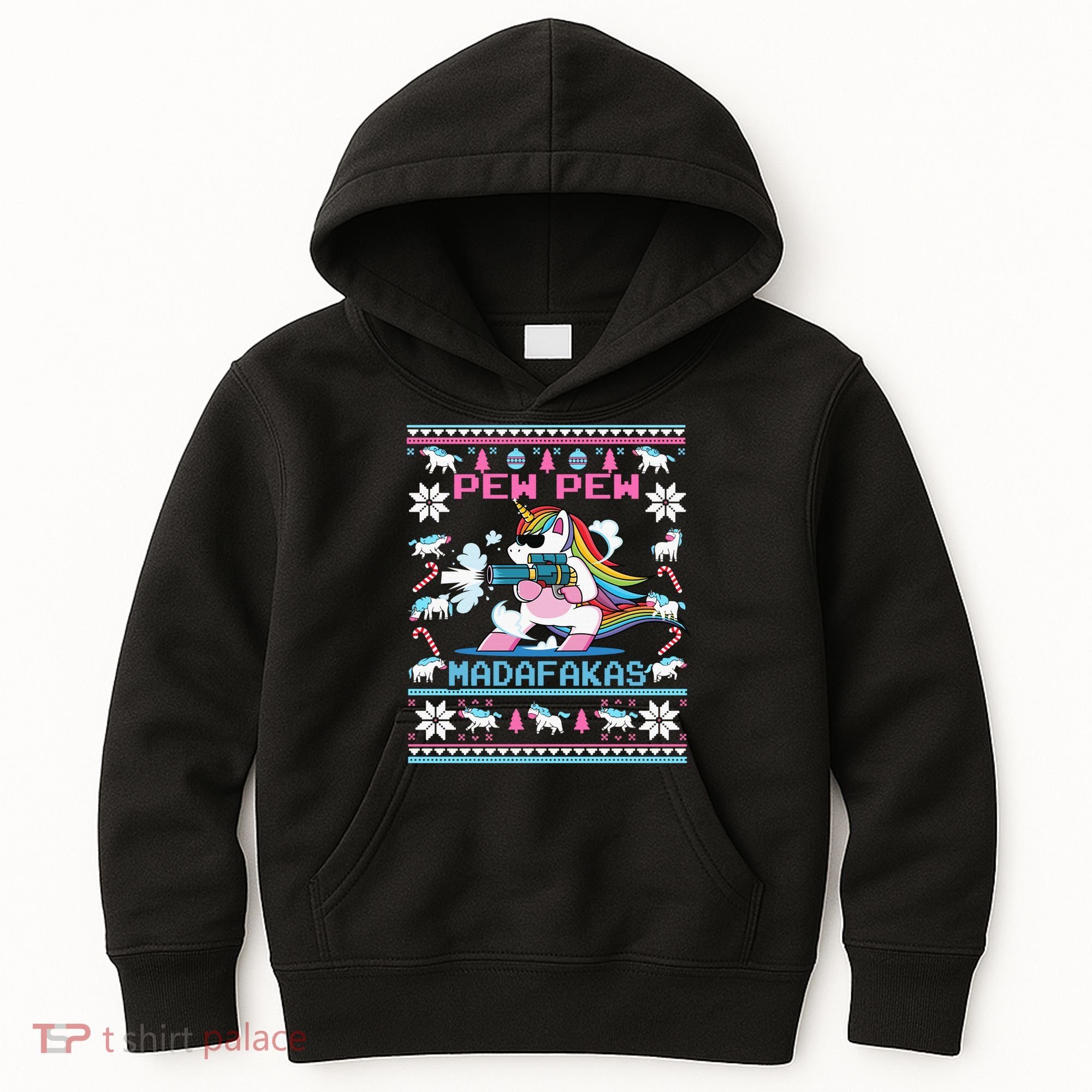Unicorn Pew Pew Madafakas Ugly Christmas Sweater Kids Hoodie