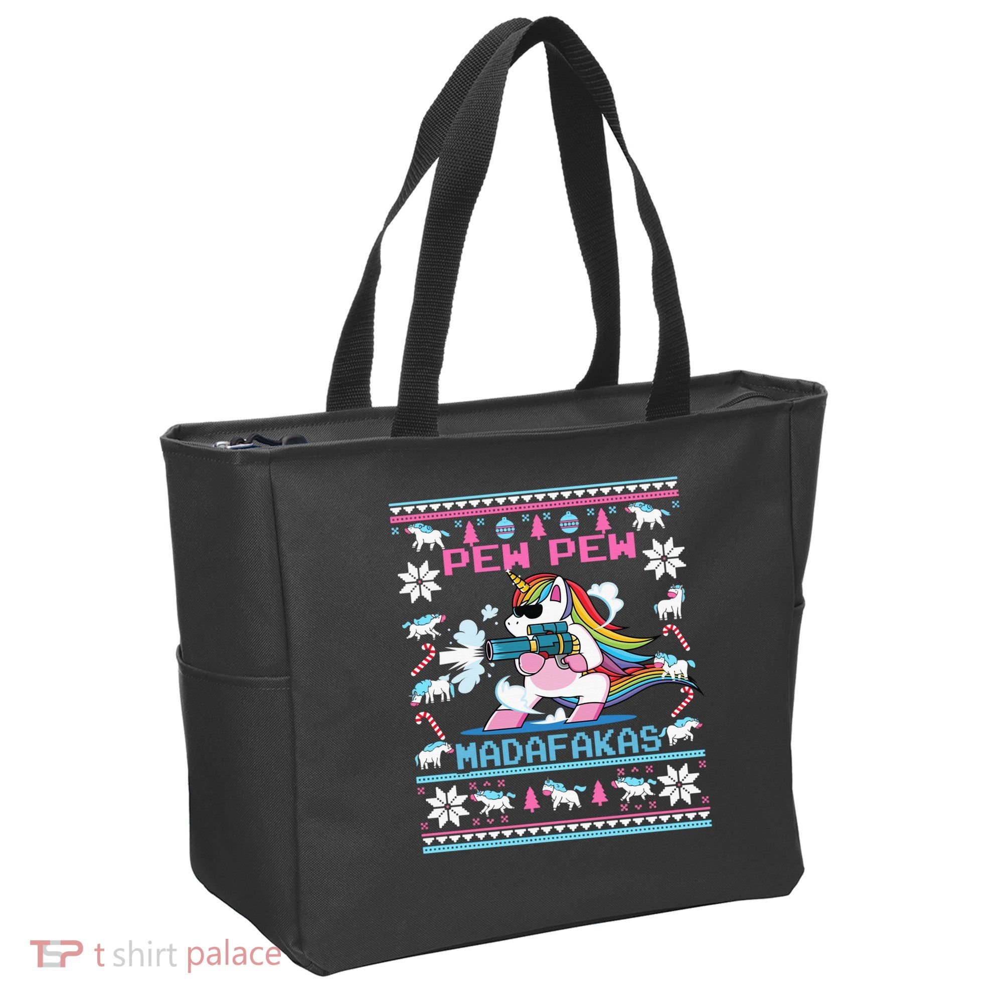 Unicorn Pew Pew Madafakas Ugly Christmas Sweater Tote Bag